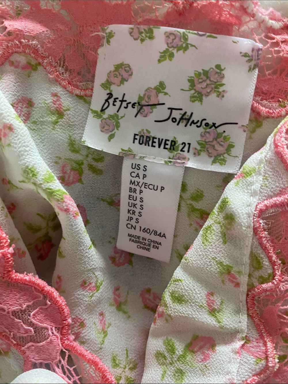 Betsey Johnson Cream Floral Lace-Trim Sleep Shorts in Pink & Green - Picture 4 of 4